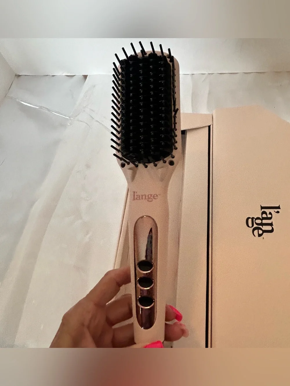 L'ange Hair Le Vite Ceramic Straightening Brush - Blush Pink Open Box Never Used